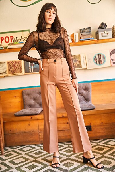 Olalook Women's Mink Stitching Detailed Atlas Woven Trousers PNT-19000166