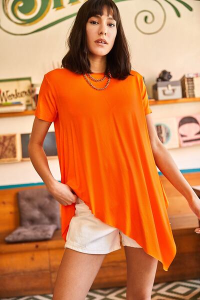 Olalook Women's Orange Asymmetrical Casual Tunic TNK-19000014