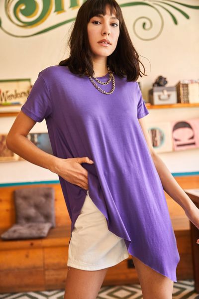 Olalook Women's Purple Asymmetrical Casual Tunic TNK-19000014