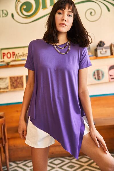 Olalook Women's Purple Asymmetrical Casual Tunic TNK-19000014