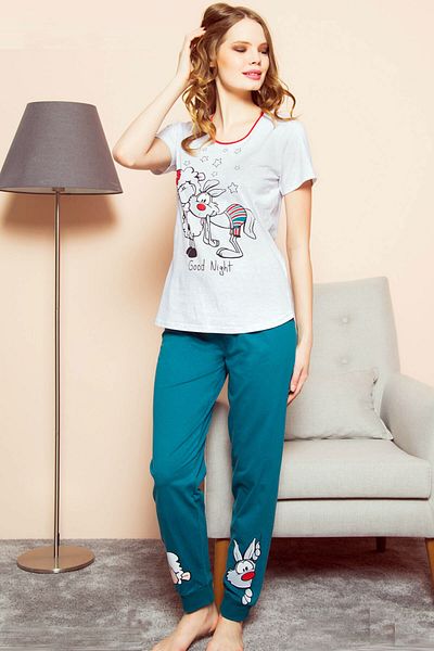 GOOD LOOK Gray Melange Women's Short Sleeve Cuffed Leg Skirt Oval Pajama Set