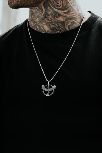 Bluem Anka Kuşu Kolye Çelik Erkek Kolye - Ithal Kararmaz Çelik Kolye