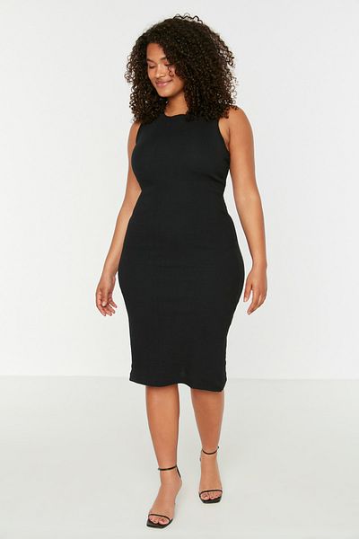 Trendyol Curve Black Body-Sitting Ribbed Knitted Dress TBBSS22AH00018