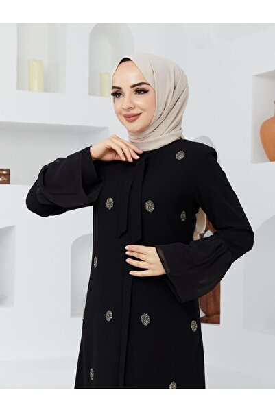 SARİAL GİYİM Νέα σεζόν Κεντητό τούλι με λεπτομέρειες Young Stylish Summer Black Abaya Ferace