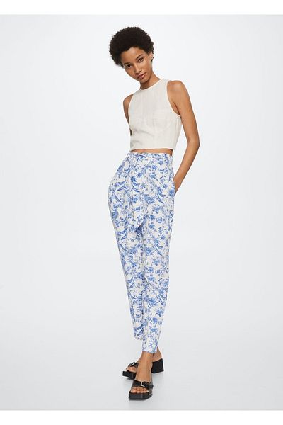 MANGO Woman Patterned Bow Trousers