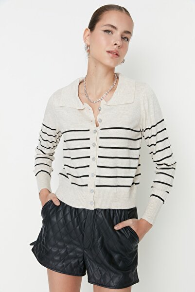 Trendyol Collection Polo Neck Beige Knitwear Cardigan - TWOAW22HI0241