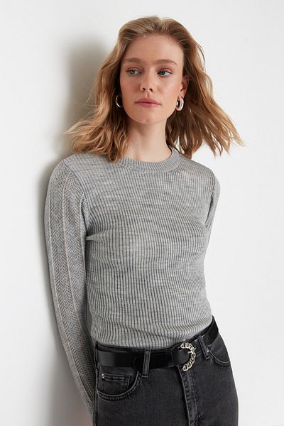 Trendyol Collection Light Gray Openwork Knitwear Sweater TWOAW23KZ00422