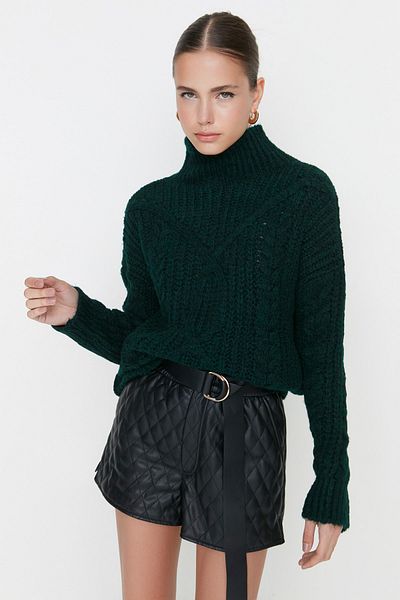 Trendyol Collection Pulover de tricotaj verde smarald cu potrivire largă - textura moale TWOAW20KZ0171