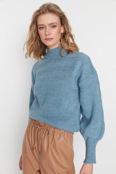 Trendyol Collection Pulover albastru din tricotaje de bază cu textura moale TWOAW21KZ0204
