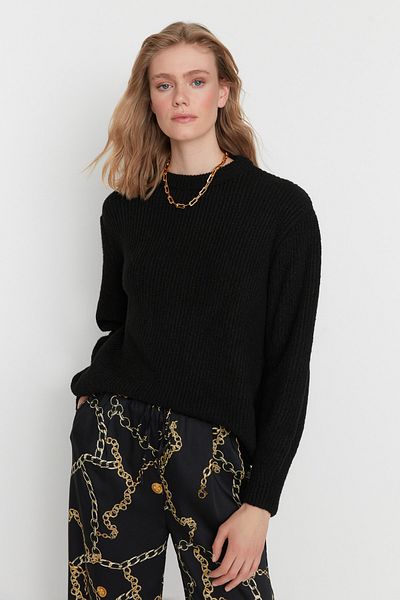 Trendyol Collection Pulover negru pentru tricotaje de bază cu textura moale pentru cuplu TWOAW20FV0142
