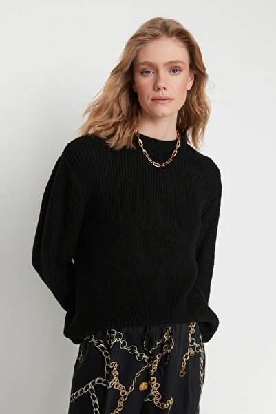 Trendyol Collection Schwarzer, weiter, weicher, strukturierter Basic-Strickpullover für Paare TWOAW20FV0142
