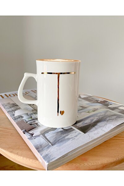 Mugtasarım 24k Altın Yaldızlı Porselen Mug-280cc- T Harfi