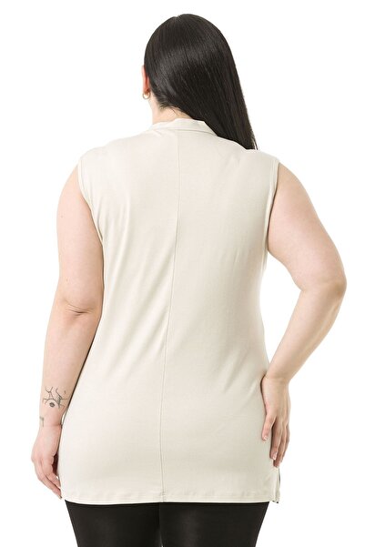 DISENTIS MODEST Large Size Half Fisherman's Long Viscose Beige Body with Slits on the Sides