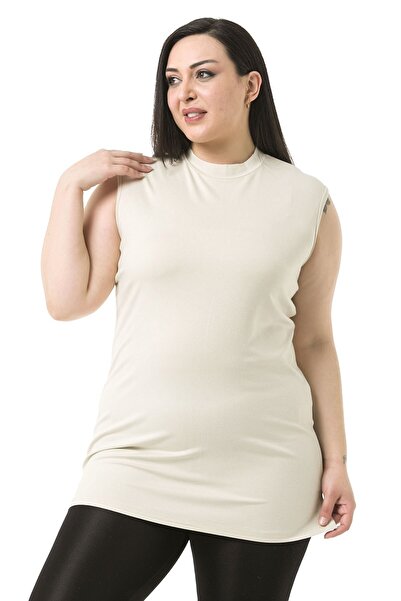 DISENTIS MODEST Large Size Half Fisherman's Long Viscose Beige Body with Slits on the Sides