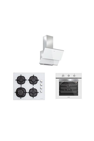 Silverline 3'lü Beyaz Cam Ankastre Set (3490 Oslo 60 Beyaz+cs5429w01+bo6503w01)