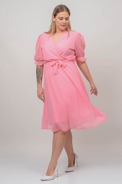 XXL BUTİK Women's Double Breasted Collar Plus Size Belted Chiffon Dress Btq064