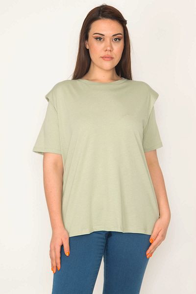 Şans Women's Plus Size Green Shoulder Detailed Padded Blouse 65n32583