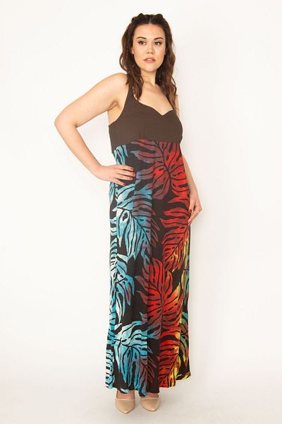 Şans Damen-Kleid in großer Größe, bunter Rücken, elastisches Band zur Längenverstellung, buntes langes Kleid 65n32733