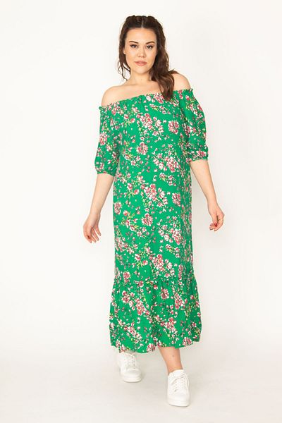 Şans Plus Size Dress - Green - Wrapover