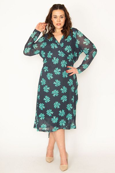 Şans Plus Size Dress - Green - Wrapover