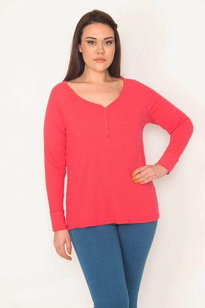 Şans Women's Large Size Fujya Front Placket Snap Button Lycra Blouse 65n32638