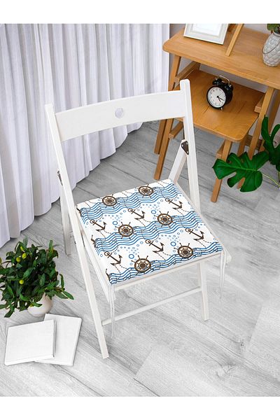 Realhomes Sailor Themed Digital Printed Zippered Chair Cushion with Anchor and Helm