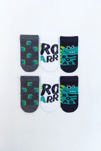 MEM SOCKS Pack of 6 Dinosaur Patterned Children's Booties Socks