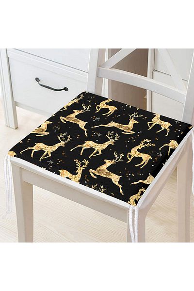 Realhomes Gold Detailed Deers Patterned Modern Zippered Chair Cushion
