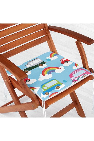 Realhomes Digital Printed Modern Zippered Chair Cushion with Rainbow and Cars Motif
