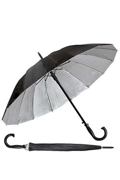 Accesory City 16 Telli Rüzgarda Kırılmayan Siyah Baston Şemsiye