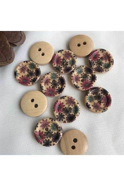 Bukle İplik 1.46 cm Colorful Floral Printed Two Holes Tree Button (50 Pcs)