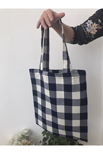 PratikDikisco Vintage Ekose Desenli Kanvas Kumaş Omuz Çantası