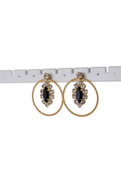 VS ACCESSORY أقراط هوب مع اللوز والأحجار السوداء