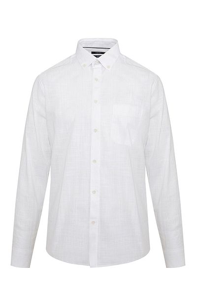 Hatemoğlu Λευκό Slim Fit Μασίφ 100% βαμβακερό γιακά με μακρυμάνικο πουκάμισο