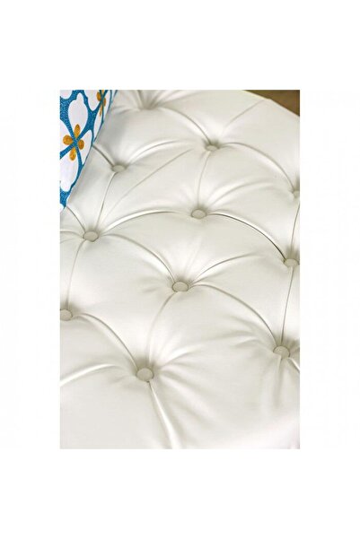 DeccoStil Kapitoneli Yuvarlak Suni Deri Puf/orta Sehpa/75cm