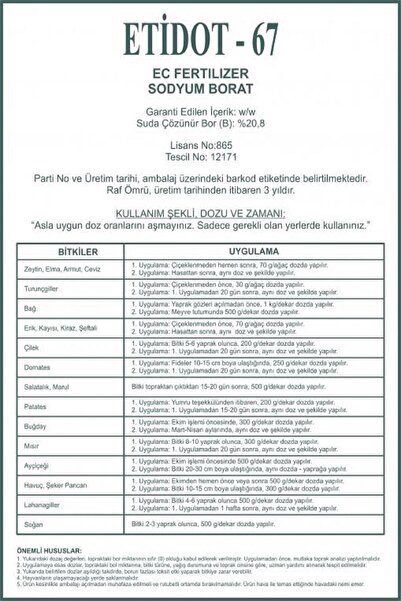 ETİ MADEN Etidot-67 Bor 5 Kg Orjinal Etibank Ürününden Bölünerek Gönderilir