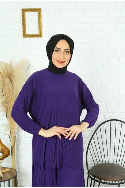 MODAMÜNASİP Wonderful Full Pleated Wide Leg Trousers Blouse Double Set