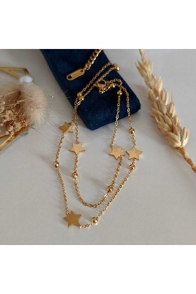 SU PERİSİ TAKI BİJUTERİ Steel Non-Tarnish Star Detailed Chain Anklet