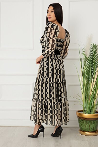 PULLIMM 9027 Model Women's Chiffon Dress - Chest Gathered