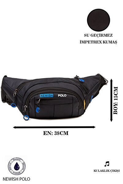 Fiyaka Nw-812 Водоустойчива чанта за кръста с жак за слушалки, черно-синя