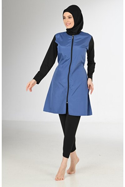 Fantasy 3217 Solid Color Parachute-lycra Oversize Hijab Swimsuit Indigo