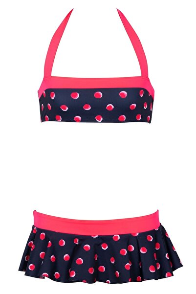 Kom Ella Puan Desenli Etekli Bikini Takımı Lacivert