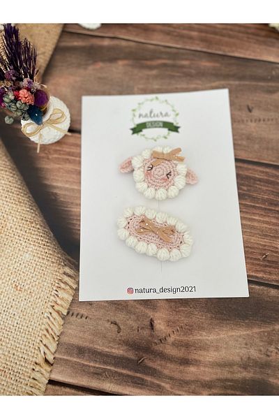 NATURA DESİGN مجموعة مشبك خروف محبوكة مكونة من قطعتين