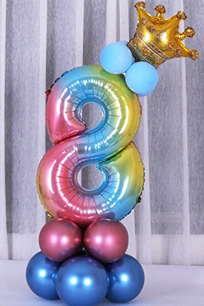 BEST PARTİ DOĞUM GÜNÜ PARTİ SÜSLERİ Rainbow Colors Number Balloon Gold Crown ...