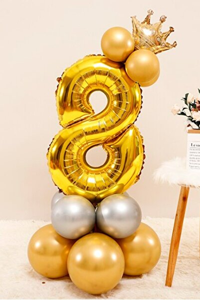BEST PARTİ DOĞUM GÜNÜ PARTİ SÜSLERİ مجموعة بالونات ذهبية اللون عمرها 8 سنوات ...