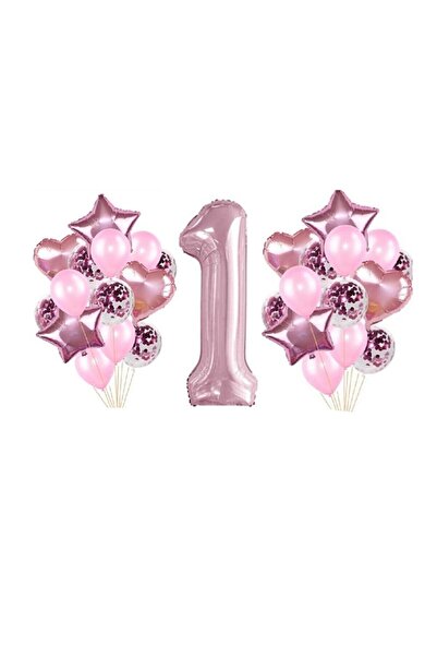 BEST PARTİ DOĞUM GÜNÜ PARTİ SÜSLERİ Pink Color 1 Year Old Balloon Set