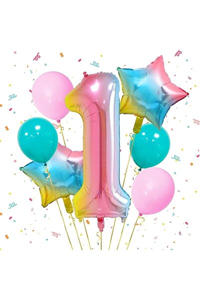 BEST PARTİ DOĞUM GÜNÜ PARTİ SÜSLERİ Rainbow Foil Balloon Set Age 1