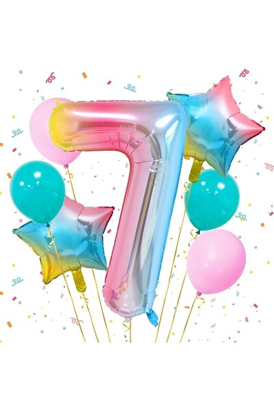 BEST PARTİ DOĞUM GÜNÜ PARTİ SÜSLERİ Rainbow Foil Balloon Set Age 7