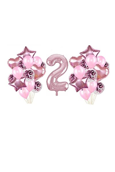 BEST PARTİ DOĞUM GÜNÜ PARTİ SÜSLERİ Pink Color 2 Year Old Balloon Set