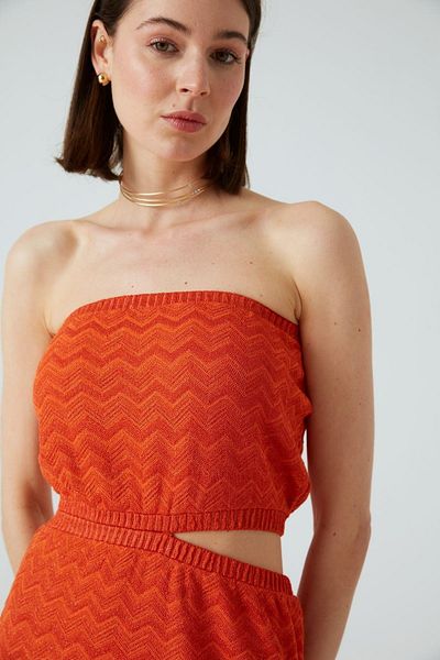 JOIN US Window Detailed Slit Orange Knitwear Dress